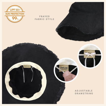 Wide Brim Frayed Bucket Hat